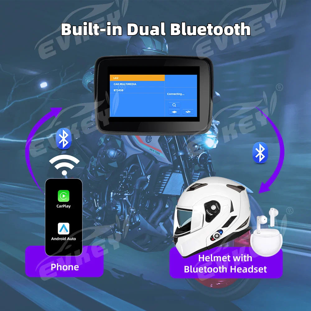 EKIY MTC-10 5” Wireless CarPlay Motorcycle Navigation Display – Portable Android Auto Monitor