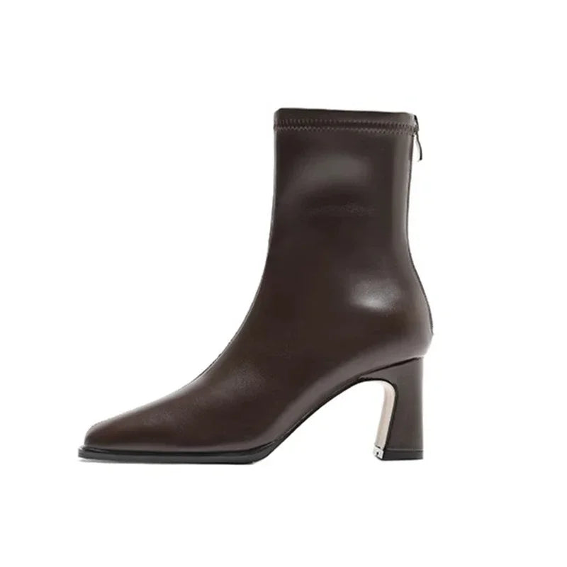 Vintage Warm Cotton Women’s Ankle Boots – Fashionable Square Toe, Elegant Autumn & Winter Short Booties with Thick Heel