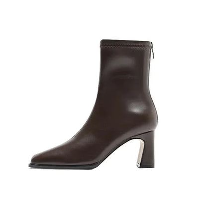 Vintage Warm Cotton Women’s Ankle Boots – Fashionable Square Toe, Elegant Autumn & Winter Short Booties with Thick Heel