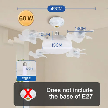 E27 LED Ceiling Fan Light - Remote Control Dimming 3-Color Lighting with 3-Speed Fan for Living Room & Kitchen