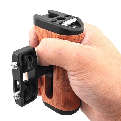 sgrium Universal Camera Cage Wooden Side Handle – Left/Right Hand Grip with 1/4" Mount Holes & Cold Shoe for Sony Camera Cage Video Shooting Rig Accessories