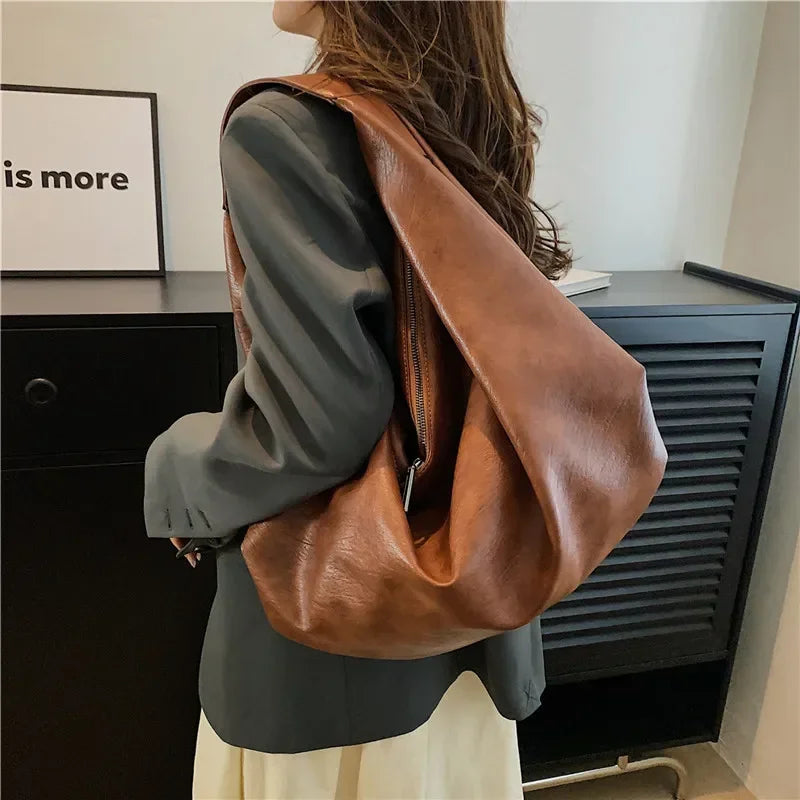 Women’s Large Black Hobo Shoulder Bag – Soft Leather Crossbody Shopper Tote Handbag for Travel & Everyday Use
