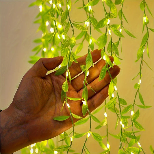 2M 20 LED Willow Leaf String Lights – Battery-Operated Decorative Copper Wire Lamp for Home Garden Basket Décor