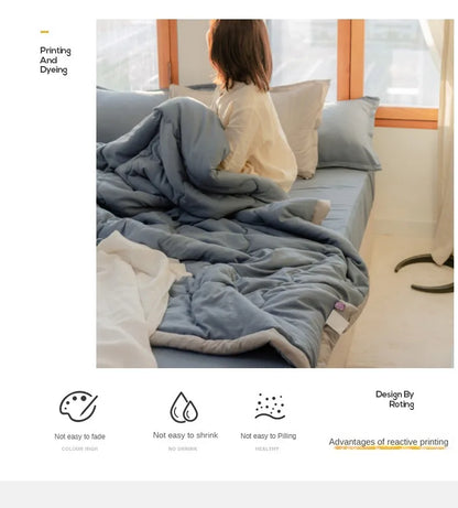 2024 Japanese Cotton-Polyester Summer Quilt – Lightweight, Washable, Skin-Friendly Solid Color Quilt