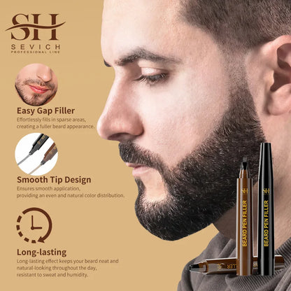 Waterproof Beard Filler Pen - Black Moustache & Beard Coloring Enhancer for Fuller-Looking Facial Hair
