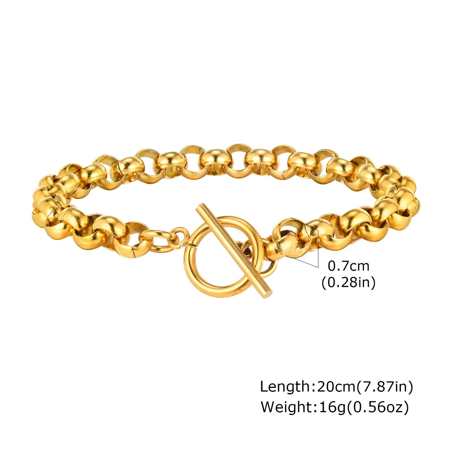 Women’s Chunky Gold Toggle Chain Bracelet – Stainless Steel OT Buckle Link Bracelet, Tarnish-Free Bold Fashion Jewelry