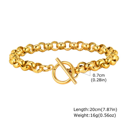 Women’s Chunky Gold Toggle Chain Bracelet – Stainless Steel OT Buckle Link Bracelet, Tarnish-Free Bold Fashion Jewelry