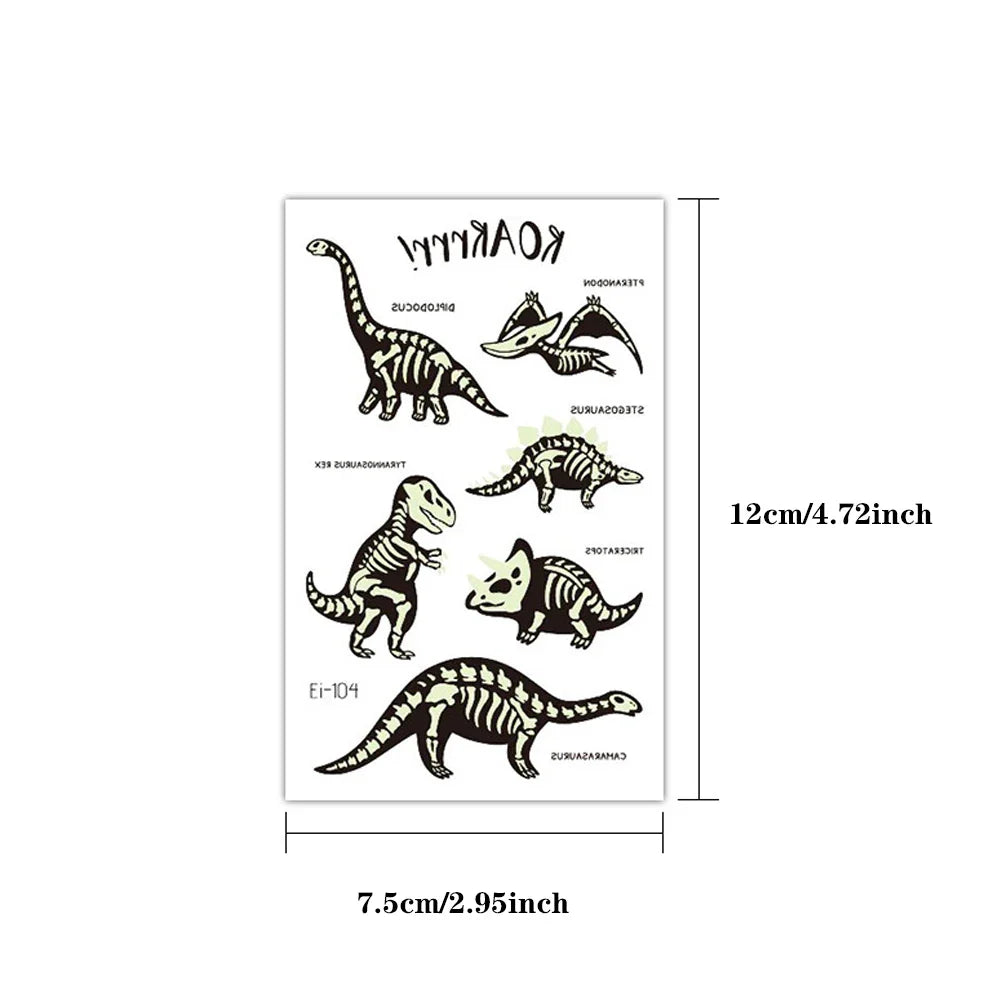 10-Piece Luminous Dinosaur & Animal Temporary Tattoos – Glow-in-the-Dark Waterproof Stickers for Kids, Arm & Body Art