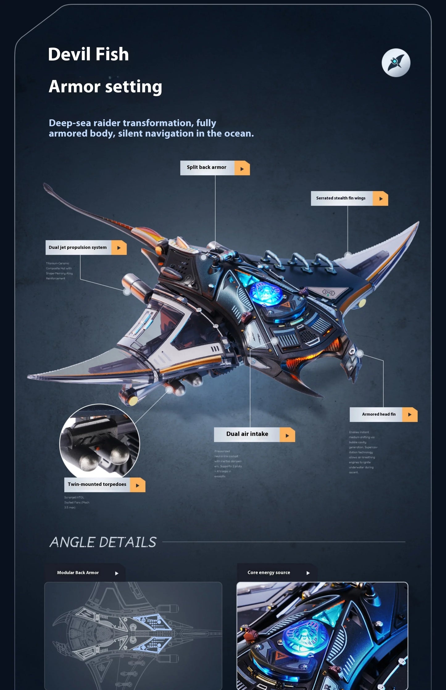 Mechanical Species Manta Ray Model – Trendy Assembly Figurine Toy, Boys’ Valentine’s Day Gift