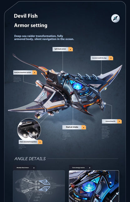 Mechanical Species Manta Ray Model – Trendy Assembly Figurine Toy, Boys’ Valentine’s Day Gift