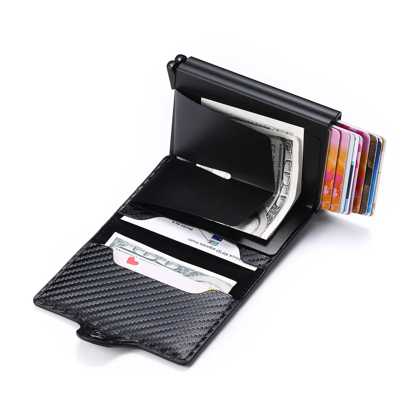 RFID Carbon Fiber Slim Wallet for Men – Mini Card Holder with 14 Slots, Small Money Bag Purse