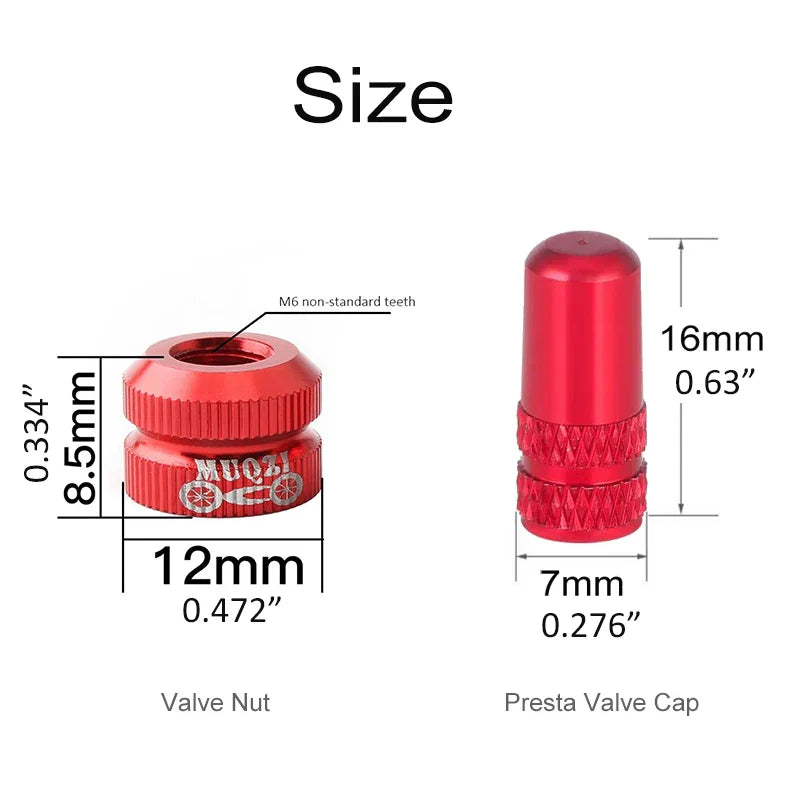 Bicycle Presta Valve Nut & Cap Set – Inner Tube Tire Nozzle Locking Screw with Sealing Ring Dust Protector