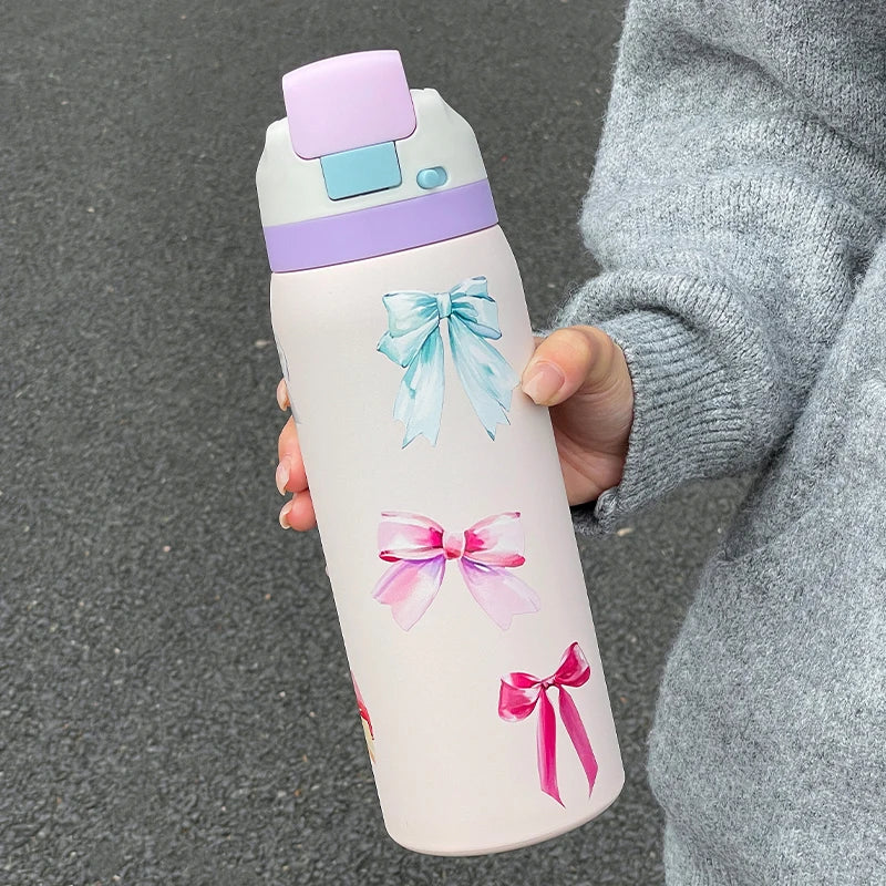 34oz Stainless Steel Water Bottle — Floral Two-Tone Insulated Bottle with Leakproof Sport Lid & Handle, 24H Hot & Cold