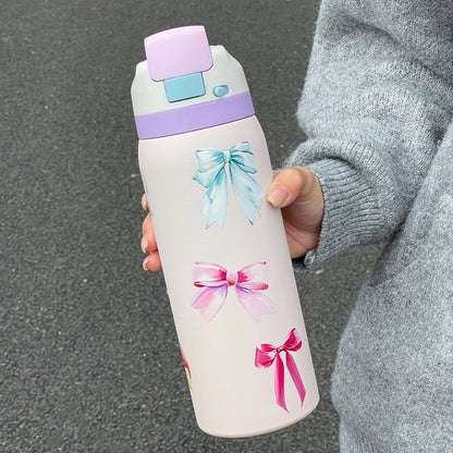 34oz Stainless Steel Water Bottle — Floral Two-Tone Insulated Bottle with Leakproof Sport Lid & Handle, 24H Hot & Cold
