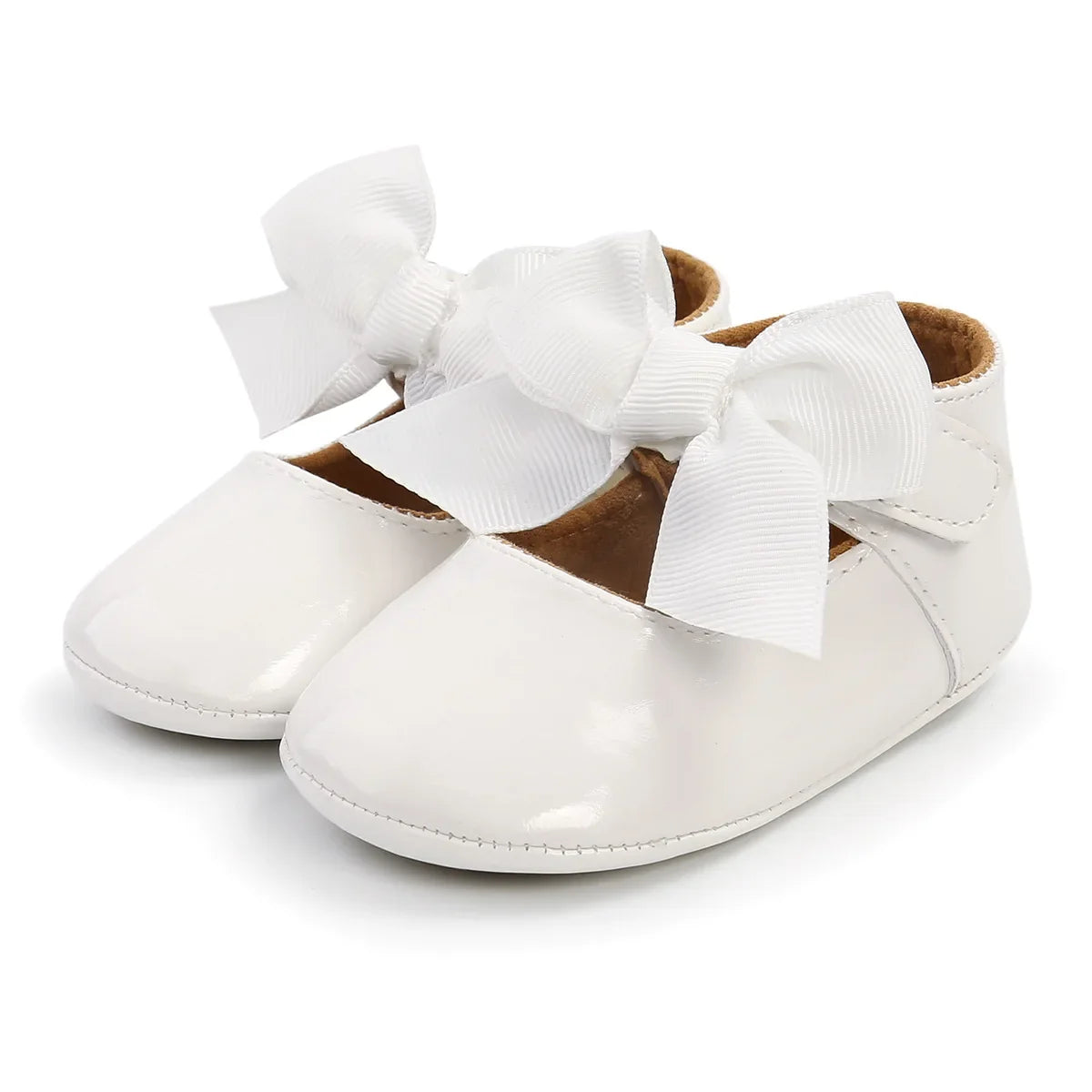 Meckior Baby Girl Shoes – Bowknot PU Ballet Slippers with Rubber Anti-Slip Sole, First Walker Toddler Crib Dress Shoes