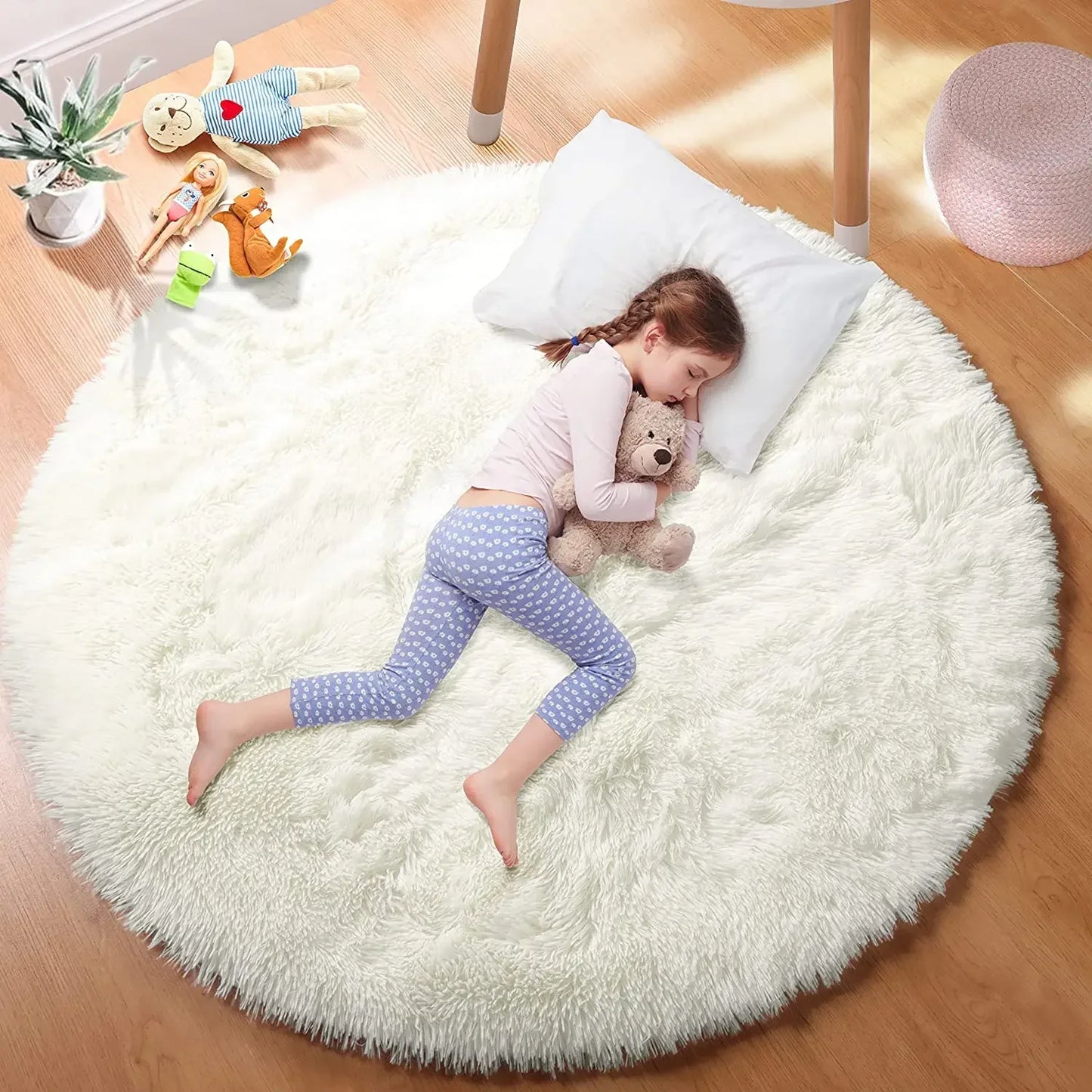 Super Soft Plush Round Rug - Fluffy Thick-Pile Carpet for Bedroom, Living Room, Kids Room & Salon Decor