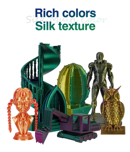 Tri-Color Dual-Color Silk Rainbow PLA Filament 1.75mm – Accurate +/-0.03mm, Compatible with Most FDM 3D Printers