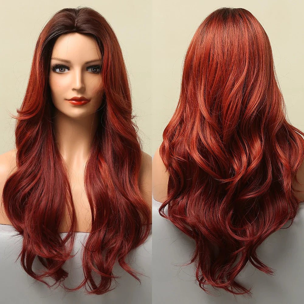 GEMMA Ombre Brown Blonde Synthetic Wig with Bangs – Long Straight Cosplay Wig for Women, High-Temperature Fiber