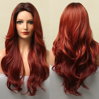 GEMMA Ombre Brown Blonde Synthetic Wig with Bangs – Long Straight Cosplay Wig for Women, High-Temperature Fiber