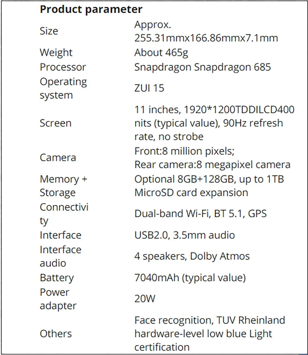 Lenovo Xiaoxin Pad 2024 Tablet – 6GB/8GB RAM, 128GB/256GB Storage, 11" Display, Snapdragon 685, 7040mAh Battery, Android WiFi Tab