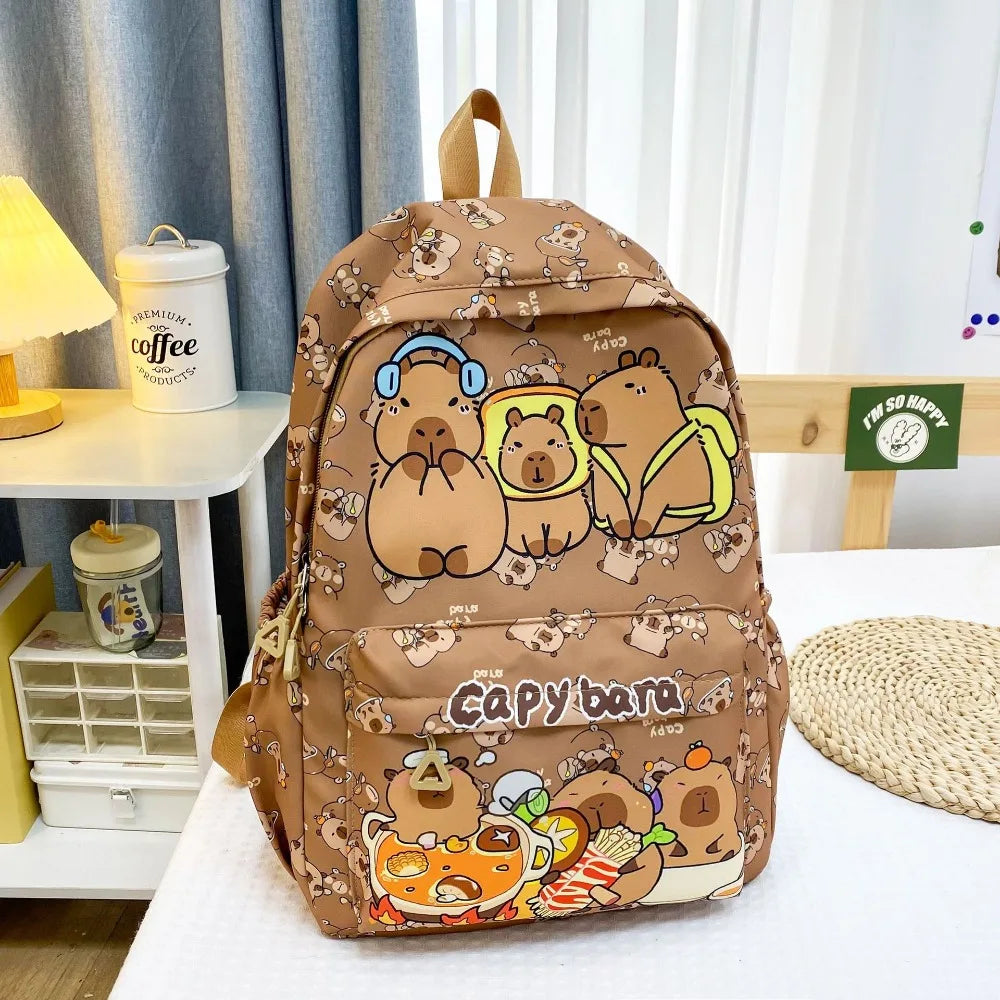 Cute Capybara Backpack | Large Capacity, Breathable Nylon Schoolbag for Students, Women & Girls, Ultra-Light Book Bag