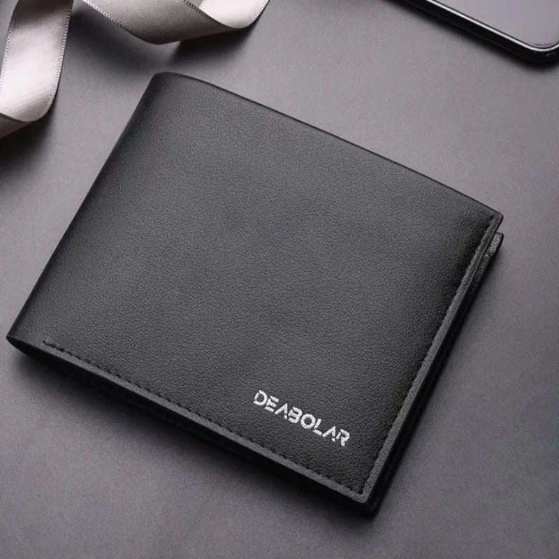Genuine Leather Men’s Wallet – Premium Real Cowhide Short Black Wallet, Stylish Portefeuille Homme Purse