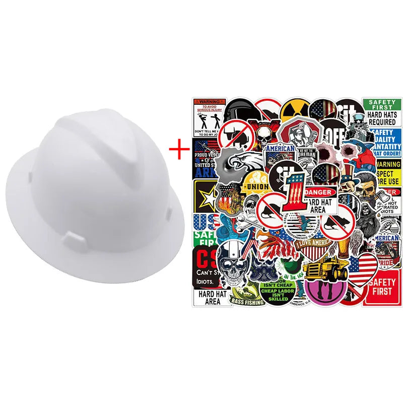 Full Brim Safety Helmet - Lightweight ABS Construction Hard Hat with ANSI Protection & 50 Waterproof DIY Stickers