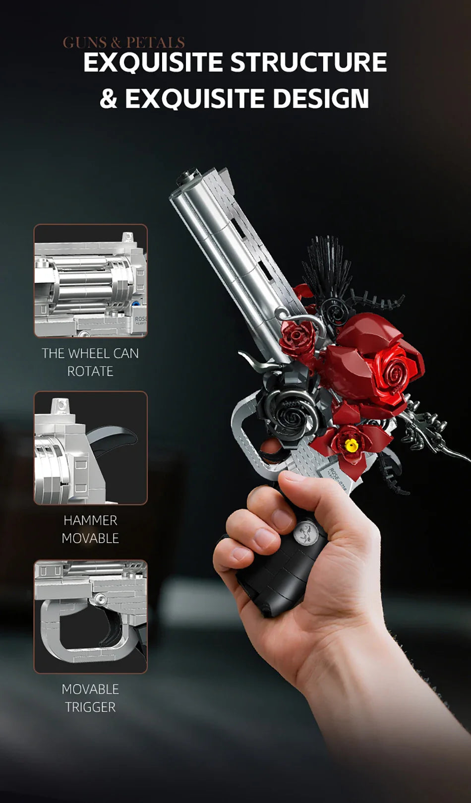 Technical Mechanical Rose Revolver Building Blocks – Military Gun MOC Toy for Kids