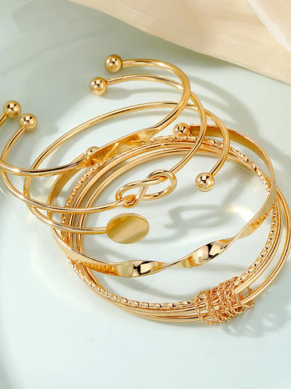 5Pcs IPARAM Punk Multilayer Adjustable Twist Bracelet Set for Women – Elegant Sparkling Bangles & Couple Gift Jewelry