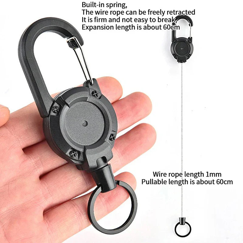 Anti-theft Metal Retractable Keychain: Easy-to-pull Buckle Rope Elastic Key Ring - Secure Ski Pass and ID Card Holder