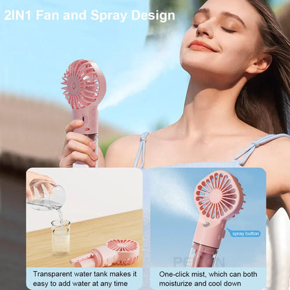 Portable Mini Humidifier Fan – USB Rechargeable Handheld Mist Fan with Water Spray, Personal Cooling Fan