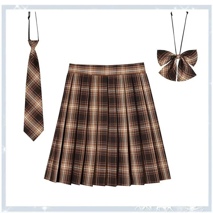 Women’s Plaid Pleated Skirt with Bowtie – XS-5XL Harajuku Preppy Mini Japanese School Uniform, Summer Kawaii Jupe