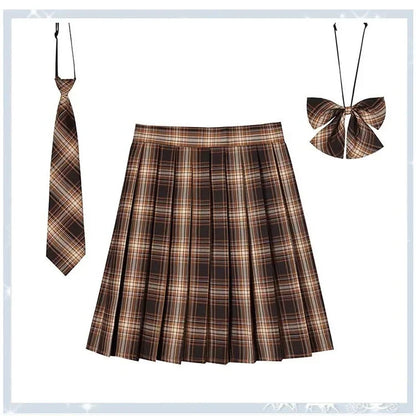 Women’s Plaid Pleated Skirt with Bowtie – XS-5XL Harajuku Preppy Mini Japanese School Uniform, Summer Kawaii Jupe