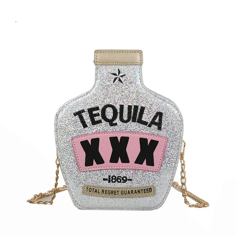 Ladies Fashion Laser Sequin Letter Wine Bottle Crossbody Shoulder Bag – Creative Personalized Design