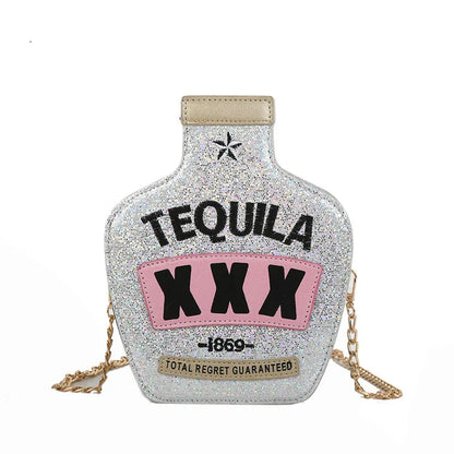 Ladies Fashion Laser Sequin Letter Wine Bottle Crossbody Shoulder Bag – Creative Personalized Design