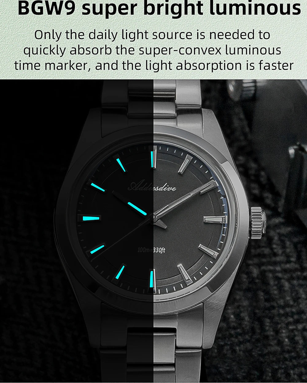 ADDIESDIVE 36MM Men's Stainless Steel Quartz Watch — Luxury Bubble Mirror Glass, 100M Waterproof Timepiece AD2066