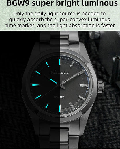 ADDIESDIVE 36MM Men's Stainless Steel Quartz Watch — Luxury Bubble Mirror Glass, 100M Waterproof Timepiece AD2066