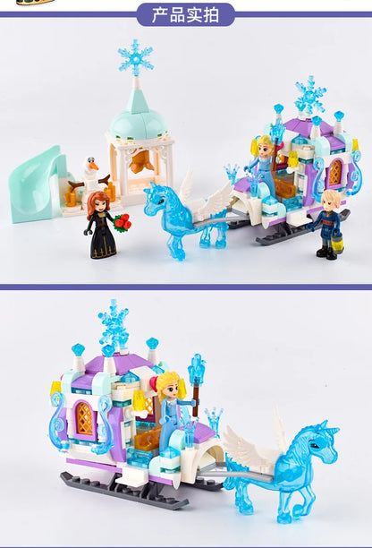 Princess Luxury Ice Castles Playground House Building Blocks Set - Winter Snow Horse Figures Toy for Girls, DIY Gift