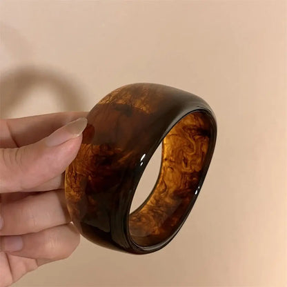 Vintage Wide Geometric Resin Beige Brown Coffee Bangles — Irregular Chunky Bracelet Jewelry Gift for Women & Girls