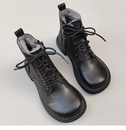 Careaymade 100% Genuine Leather Wide Casual Women’s Short Boots – Big Size, Handmade Men’s Wool Boots