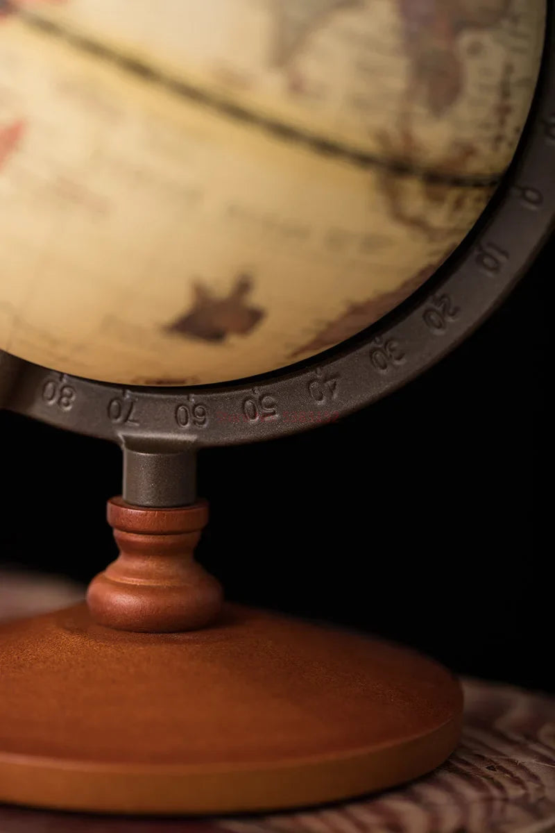 New World Globe – Retro Earth Map with Wooden Base, English Geography Education Desk Decoration