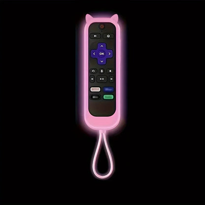 Glow-in-the-Dark Cat Ear Silicone TV Remote Cover - Cute Protective Case for TCL, Hisense & Roku Remotes