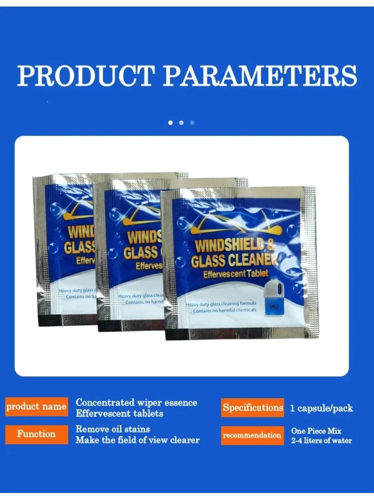 Car Windshield Glass Washer Tablets | Concentrated Effervescent Fluid for Car Wipers & Window Cleaning