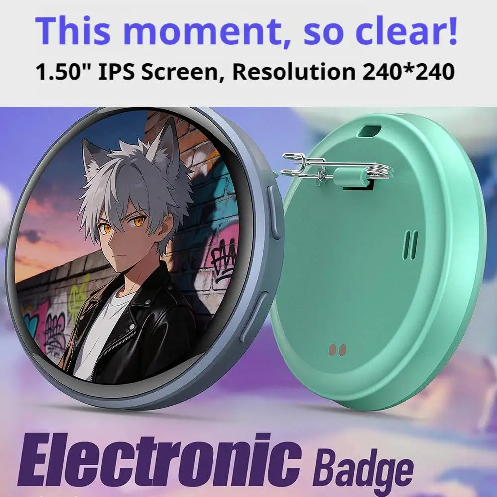Anime Digital Badge Pin - HD Touchscreen Photo & Video Display E-Badge for Cosplay, Parties & Fandoms