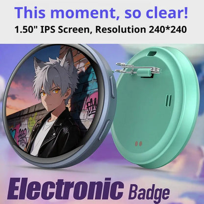 Anime Digital Badge - HD Touchscreen Photo & Video Display Pin for Cosplay, Parties & Fandoms