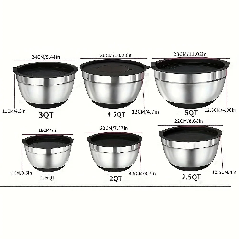 17pcs Stainless Steel Mixing Bowl Set with Lids and Grater Attachment – Non-Slip Kitchen Gadget for Mixing and Serving