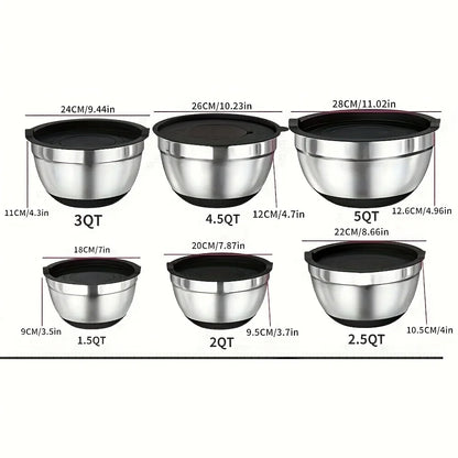 17pcs Stainless Steel Mixing Bowl Set with Lids and Grater Attachment – Non-Slip Kitchen Gadget for Mixing and Serving