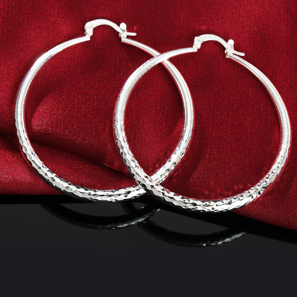 Charms 925 Sterling Silver 5CM Circle Hoop Earrings for Women - Fashionable Wedding Party Jewelry, Holiday Gifts