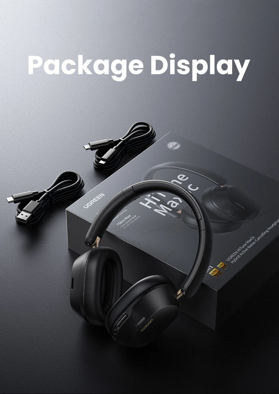 UGREEN Choice Max5c Wireless Bluetooth Headphones — 43dB ANC, Hi-Res LDAC, 75H Battery & Spatial Audio Earbuds