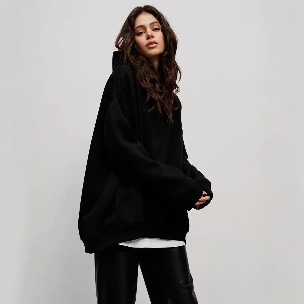 Oversized Hoodie Sweatshirt — Unisex Loose Fit, Drop Shoulder, Cuffed Sleeve Winter Casual Sportswear
